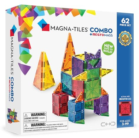 Magna-Tiles Kit de Construction magnétique Combo 62 pièces, la Marque Originale de Construction magnétique