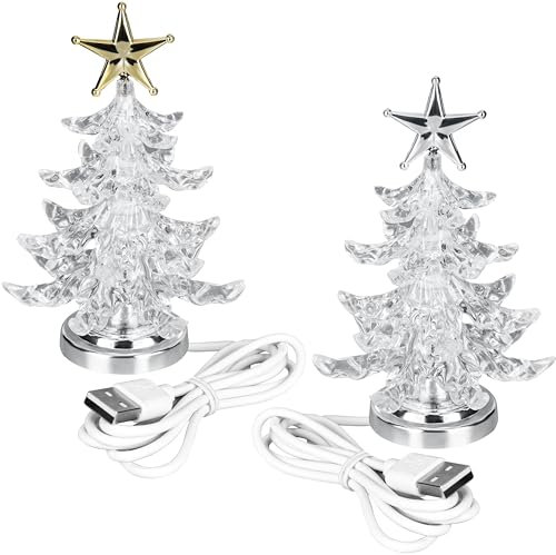 Belle Vous 2 Luci Natalizie LED - a Forma di Albero di Natale - Alberini Natalizi con Cavo USB - Decorazioni per Interno - Alberello Luminoso Piccolo - Luce da Tavolo Natalizia