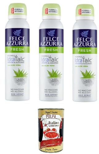 Felce Azzurra Deodorante Fresh Con Aloe Vera Spray 48H Frisches Deodorant mit Aloe Vera Spray 48H 3x150 ml+ Italian Gourmet polpa 400g