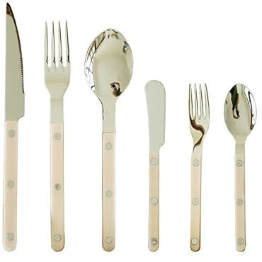 Posate in argento, set di posate, 6/24/36/48/60/72 pezzi, manico bianco, posate in acciaio inox a specchio, coltello da bistecca, forchetta, cucchiaio, casa, hotel, dessert, forchetta, cucchiaio.White