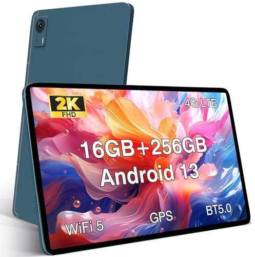 Android Tablet with SIM Card Slot Unlocked, 12 Inch Large Screen 4G LTE Cellular Tablet with Android 13 16GB(8+8 Virtual) RAM 256GB ROM GPS WiFi BT 8000Mah 2K Display for Adults Kids