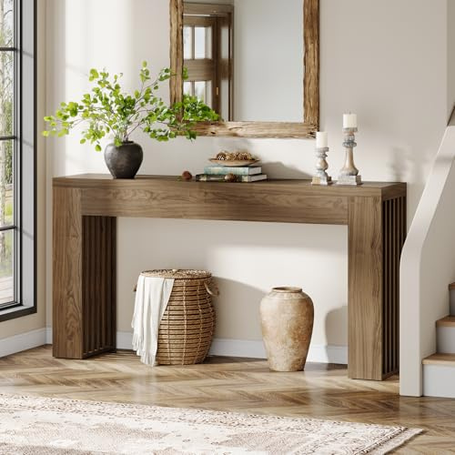Tribesigns Mesa Consola Larga de 150 cm para Colocar detrás del sofá, con Patas de Listones Verticales, Ideal para la Entrada, el Pasillo, el vestíbulo o el salón (marrón rústico).