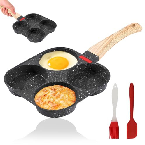 Yeqqzq Nonstick 4-Cup Egg Pan, Healthy Granite Egg Frying Pan for Eggs, Pancakes, Plett, Crepes, Compatible with Gas Stove & Induction Cookware