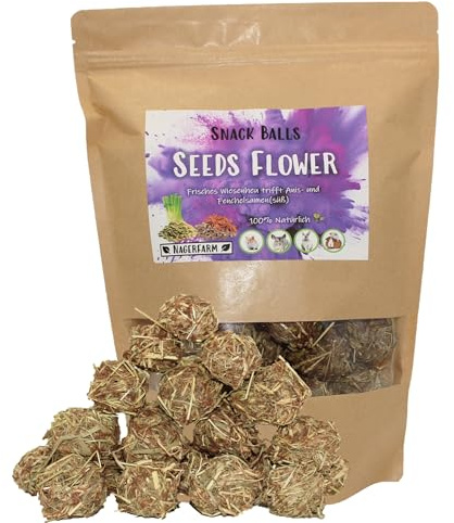 Snack Balls Seeds Flower – di Nagerfarm – Mangime per roditori, porcellini d'India e conigli nani al 100% naturale per i tuoi naselli – Prodotto di qualità tedesco senza ingredienti nascosti (Mega