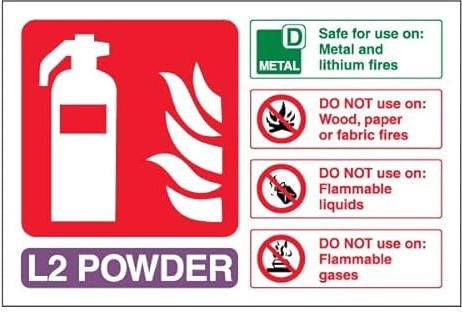 V Safety L2 - Señal de seguridad para extintor de incendios en polvo, horizontal, 200 x 150 mm, plástico rígido de 2 mm