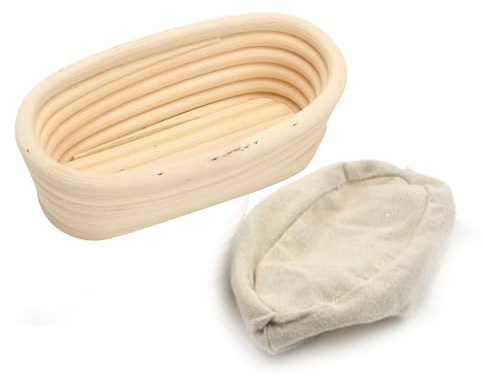 Qimopi - Juego de cesta ovalada a prueba de pan con forro de lino, cesta de fermentación de masa de ratán natural (pequeña: 15 x 8 x 5 cm)