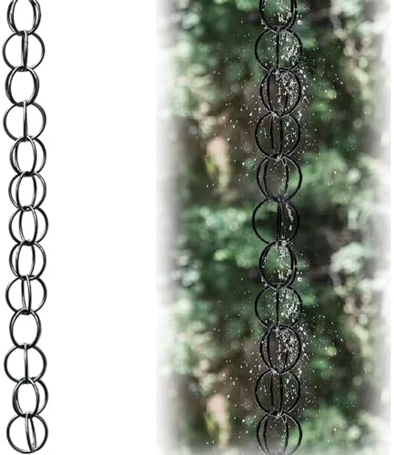 Rytgdxss Chaine de Pluie Gouttière Élégante et Écologique pour Drainage des Eaux de Pluie Décoration de Jardin Zen et ModerneDouble Anneau Noir–A-2.6m