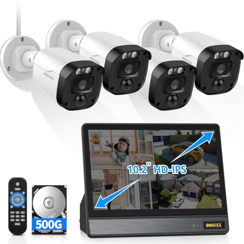 3K 5MP Wired CCTV Security Camera System with 122° Ultra Wide Angle, 4CH DVR with Monitor, 4X IP66 Indoor Outdoor Cameras, 65ft IR Night Vision, Free App, No Subscription Fee, Remote Access