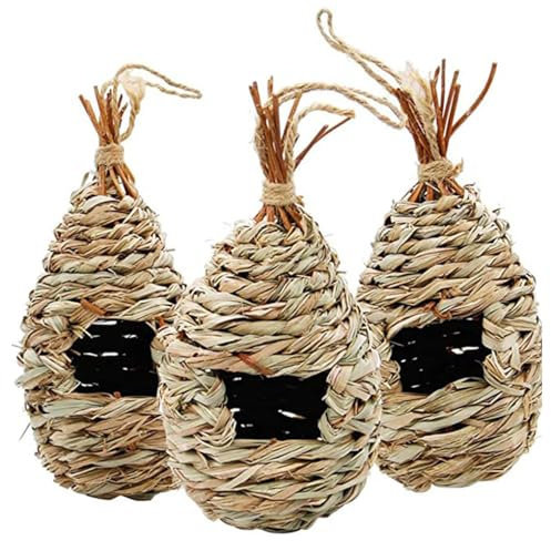 YIXANNX Confezione da 3 animali nido erba secca allevamento casetta per uccelli decorazione albero esterno giardino parco ramo decorazione gabbia casa