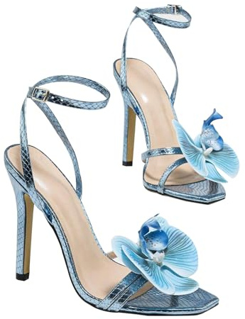 Escarpins Femme à Talon Aiguille 10CM Bout Ouvert Chaussure de Danse Bout Pointu Papillon Bleu Lanière Cheville Haut Sexy Heel Dance Shoes-Numeric_43