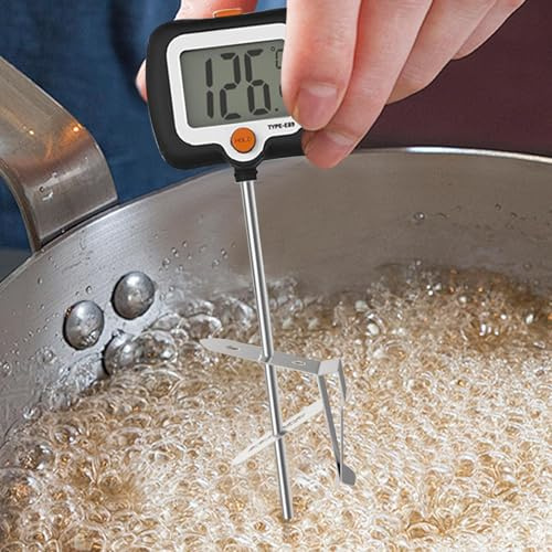 Wimnqie Termometer för fritering | kökskniv med lång sond och kastrullklämma | friteringstermometer med roterande display – för restaurang, matlagning, grillning, utomhus, fritering