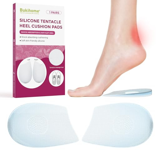 Soothing Massage Gel Heel Cups Inserts Achilles Tendonitis - Bukihome Soft Heel Cushions Pads for Plantar Fasciitis, Heel Pain Relief, Spurs, Shock Absorption Gel Pads Fit Most Shoes, Men Women (L)