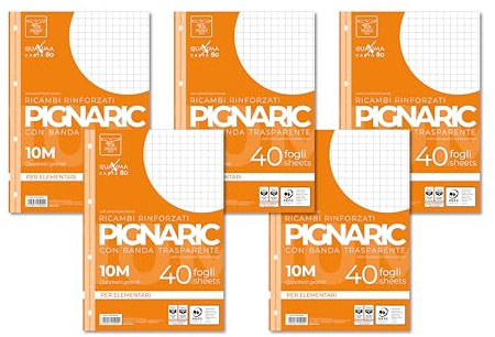 Pigna - Lot de 5 paquets de 40 feuilles A4 de rechange pour cahier à anneaux, feuilles mobiles perforées, 4 trous renforcés, feuilles avec trous renforcés, 10, carreaux de 1 cm
