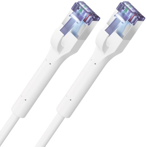 deleyCON 1 m CAT7 patchkabel slim – 10 Gbit/s nätverkskabel – vit | Ultratunn Ethernet-kabel för snabb LAN Internet, RJ45-kontakt, koppar, POE-kapabel, för PS5, PC, router, TV, switch