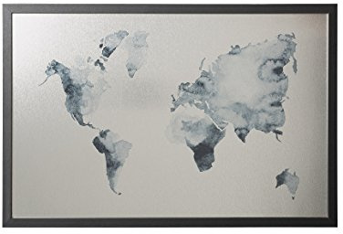 Bi-Office, Whiteboard Ink Weltkarte, Silber Finish, magnetisch, trocken abwischbar, Schwarzer MDF-Rahmen, 60x40cm