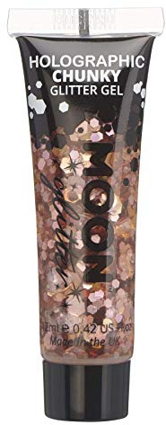 Holographic Chunky Face & Body Glitter Gel by Moon Glitter - Rose Gold - Cosmetic Festival Glitter Face Paint for Face, Body, Hair, Nails - 12ml