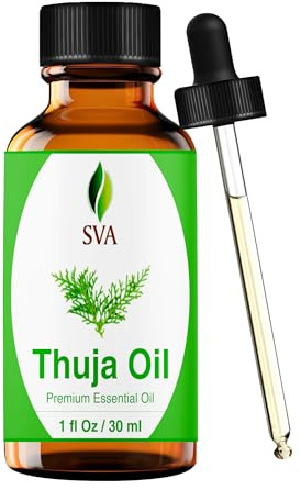 SVA Thuja Essential Oil – 1 Fl Oz – 100% Natural Thuja Oil - for Diffuser, Hair Care, Face, Skin Care, Aromatherapy, Scalp and Body Massage, Soap and Candle Making - with Dropper