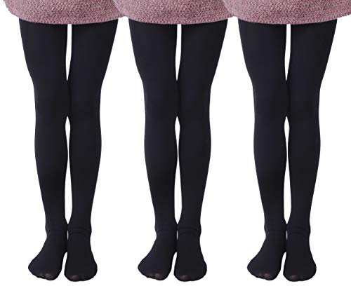 EVERSWE 3 Pairs Pack Girls Microfiber Tights (Black, 6-8)