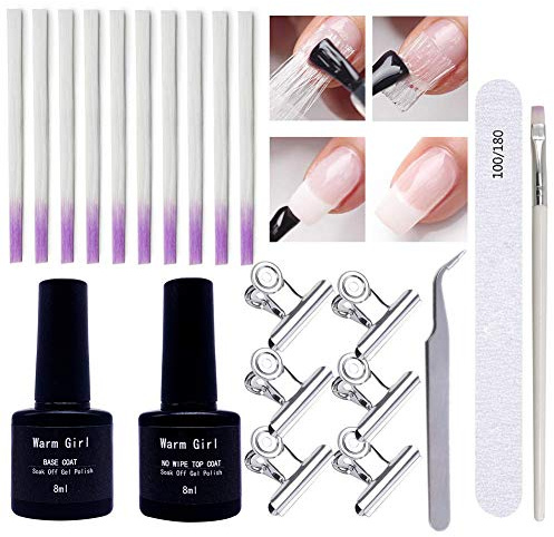Warm Girl Nail Fiberglass Kit, 10pcs Ongle Fibre de Verre pour Ongles Extension Acrylique Conseils Manucure Salon, Fibre de Verre Ongles Kit d'extension