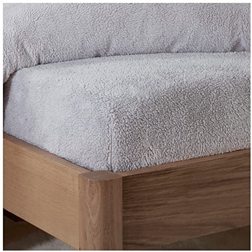 Sleepdown Teddy Fleece Spannbettlaken Uni Thermo Warm Gemütlich Super Soft Betttuch Bettwäsche Doppel Grau