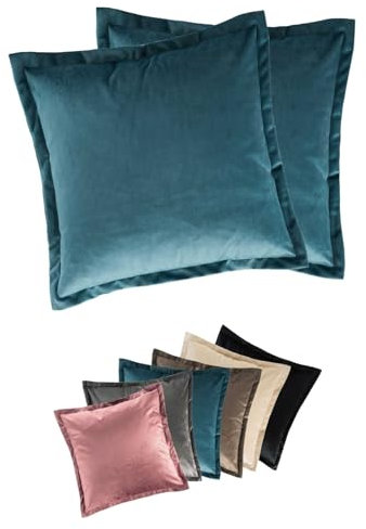 Moon 2er Pack Kissenhüllen, Kissenbezüge, Dekokissen, Zierkissenbezüge, ca. 50x50 cm, in edler Samt Optik, Flora (Petrol)