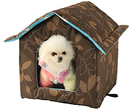 Outdoor Cat House, Cat Houses for Outdoor Cats, Weatherproof Warm and Insulated Cat House with Transparent Curtain Pet House, Stray Cats Shelter (Shabby Chic, Medium-Houses)