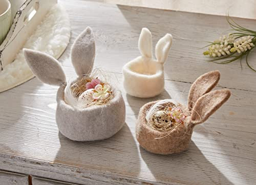 3x Osternest Hasenohren aus Filz in weiß, beige und grau, Eierkorb, Osterkorb, Filzkorb
