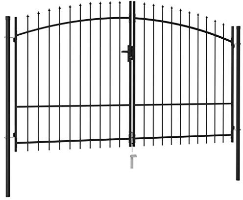 Homgoday Fence Gate, Double Wings with Spear Tips, Garden Gate, Garden Gate, Fence Door, Yard Door, Double Gate, Fence Door, Entrance Gate, Fence Gates with 3 Matching Keys, Steel, 3 x 2 m, Black