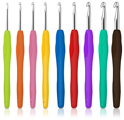 Crochet Hooks Set, 9PCS Aluminum Crochet Needles Soft Grip Handle, Crochet Hook Crochet Kits Suitable for Beginners Adults (2.0mm-6.0mm)