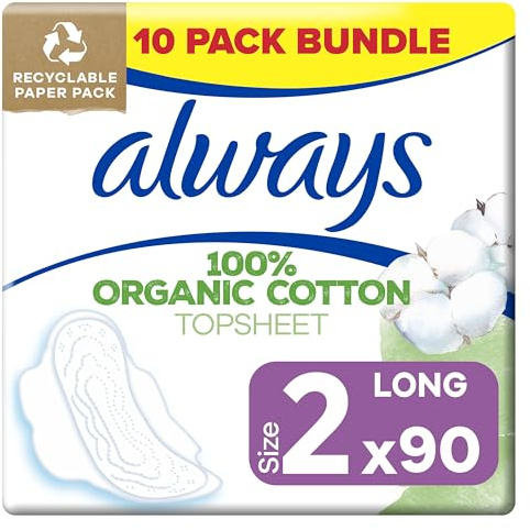 Always Cotton Protection Ultra Normal Damenbinden Größe 2 mit Flügeln, 90 Einlagen, Topsheet aus 100% Bio-Baumwolle