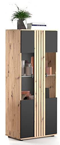 Homeface SOLA 032 Kleine Vitrine - Farbe: Schwarz/Braun - Modern - Glasvitrine - Kleiner Schrank - Schrankwand - B/H/T: 71,6 x 164 x 38
