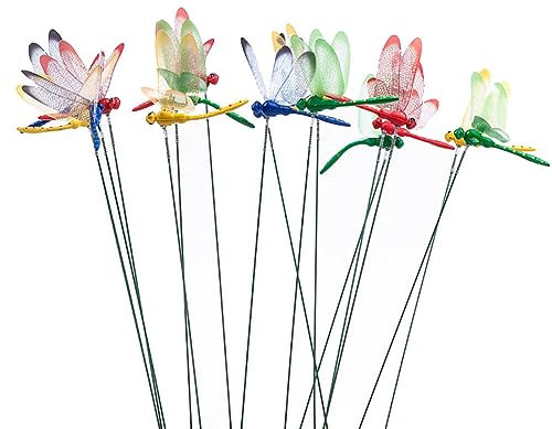 JIHUOO 10 Pcs Metal Dragonfly Stakes Sticks Colorful Yard Stakes Flower Pot Plant Stakes Outdoor Decorative Garden Stakes Lawn Patio Art Ornaments