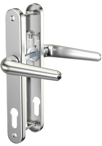 Bwintech 1 Set Satin Nickel UPVC Door Handle Set Stainless Steels 304, 92mm Backset, 210mm Screw Hole Distance, 243mm Plate Length Front Door Handles for UPVC Door