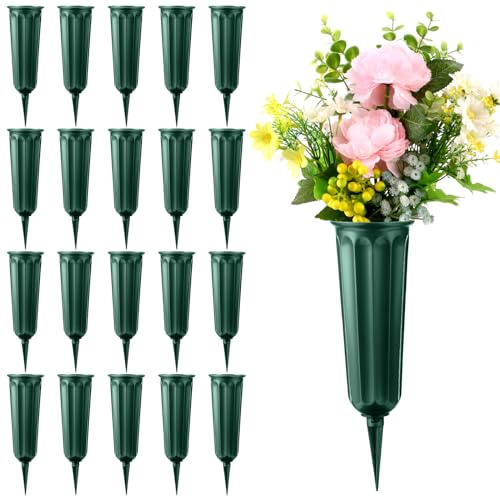 20 Pack Cemetery Vases with Spikes,Plastic Vases for Flowers,Grave Decorations for Cemetery,Grave Flower Holder,Memorial Floral Vase(Green)