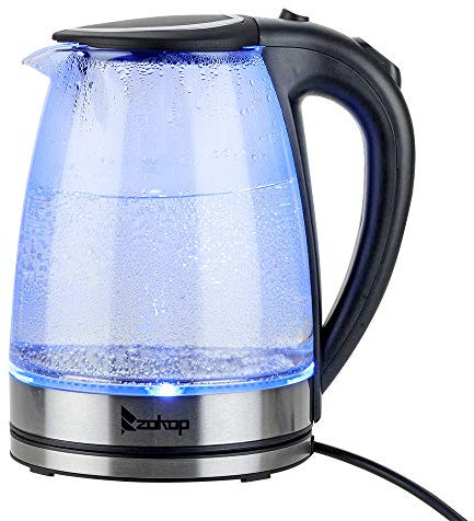 LYSTRO Electric Kettle, 2000W 1.8 Liter Glass Water Kettles with Blue LED Lighting, Fast Boil Quiet, Easy to Clean, Auto Shut-Off and Boil-Dry Protection, BPA Free, Black, LHC-HD-1857-A