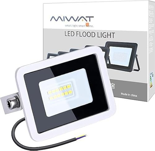 MIWATT Foco LED Super Brillante Blanco Frío, IP68 Impermeable para Iluminación Exterior, Adecuado para Jardín, Garaje, Balcón, Porche Iluminación de Seguridad Exterior. (Blanco Frio, 10W)