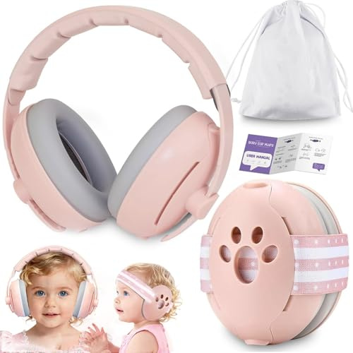 Hörselskydd för bebisar 0–4 år, 2-i-1 babyhörlurar bullerskydd 24 dB, hörselskydd för barn, öronskydd för nyfödda med brusreducering och justerbart huvudband och aktiva familjer på vägen