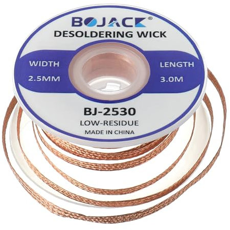 BOJACK Trenza para Desoldar Alambre Desoldar Estaño de Cobre Puro 2,5 mm × 3,0 m Sin Limpieza para Desmontar Componentes Electrónicos Quitar Soldadura Accesorios de Limpieza o Reparación (1 Pieza)