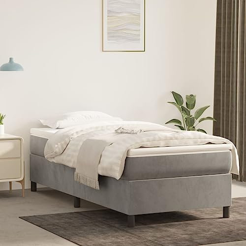 OHOOWOO Boxspringbett mit Matratze Hellgrau 90x190 cm Samt,Deluxe Boxspringbett aus Samt Komfortable Unterstützung für einen erholsamen Schlaf