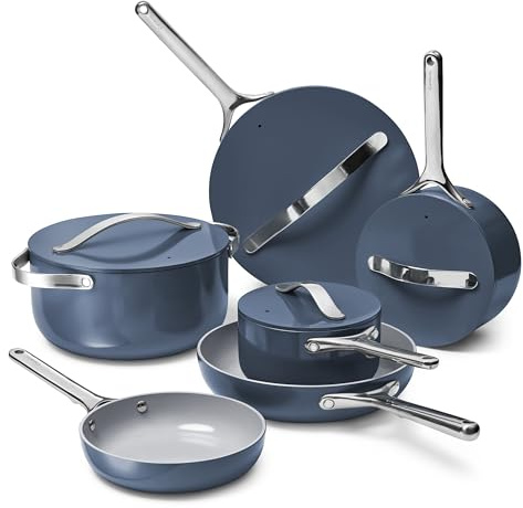Caraway Deluxe Non-stick Ceramic Cookware Set (16 Piece) Pots, Frying Pans, Lids and Kitchen Storage - PFAS & PFOA Free - Oven Safe Pan Set & Compatible with All Stovetops - Navy