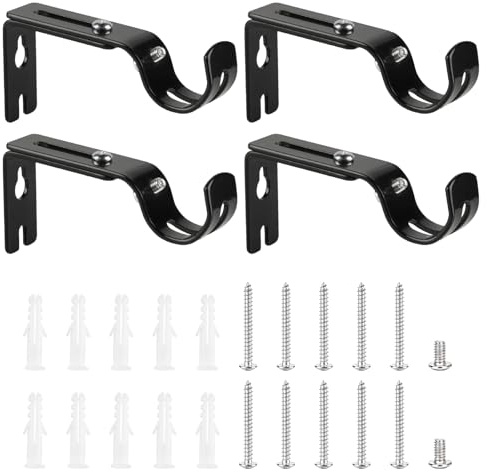 4 Pcs Curtain Pole Brackets Heavy Duty Adjustable for 25mm Poles | Black Metal Curtain Pole Holders Wall Rod Brackets Curtain Rod Hanging Brackets Supports Black