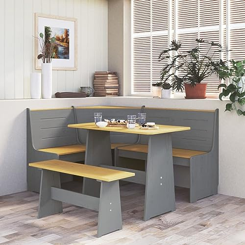 LAPOOH Corner Bench 151 cm Solid Wood Pine Honey Brown and Grey-327248