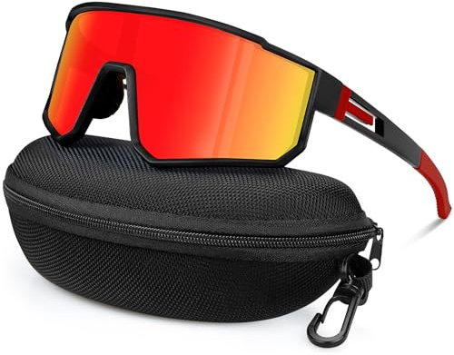 MELLIEX Sport Sonnenbrille Herren Damen, Polarisiert Fahrradbrille, UV400 Schutz Laufbrille, HD Ansicht Rutschfeste Schnelle Brille für MTB Rennrad Radfahren Laufen, Rot