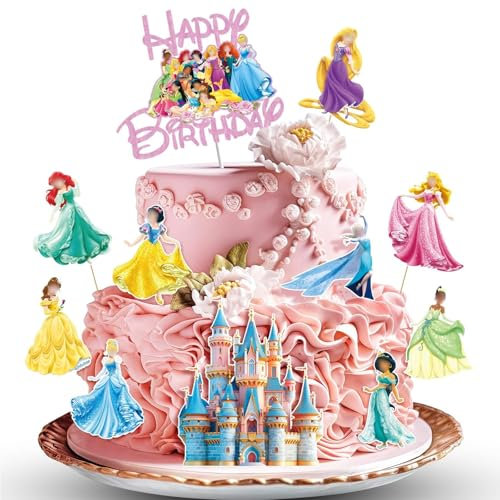 Randomgo 11 Pezzi Decorazioni Torta Compleanno Principessa per Ragazza, Topper Torta Compleanno Principesse, Happy Birthday Decorazioni Torta, Cake Topper per Festa di Compleanno Bambini (A)