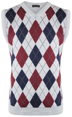 Generation Fashion NEW Men Knitted V-Neck Argyle Pattern Sleeveless Jumper Top Sweater Vest with Ribbed Edge