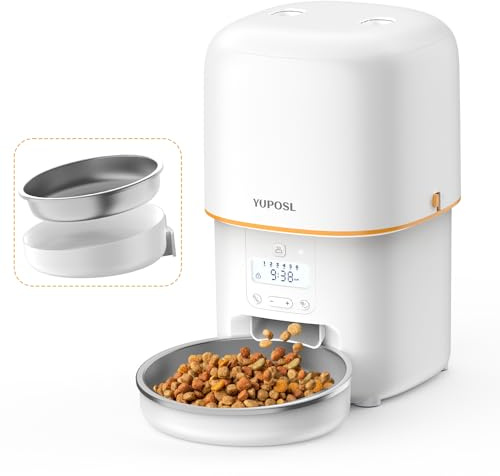 Automatic Cat Feeder, 3L Cat Food Dispenser with Anti-Jam Design, Over 180-day Battery Life, 1-6 Meals Per Day with Stainless Steel Cat Bowl, Keep Dry Food Fresh, Timed Pet Feeder Also for Small Dog
