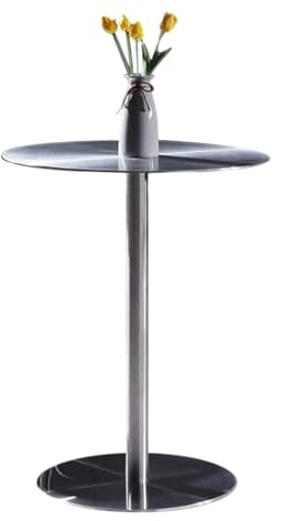 Failjierue Mesa de bistró Redonda de Acero Inoxidable Cepillado con Base de Metal. Petite Kitchen Companion.(40x74cm)