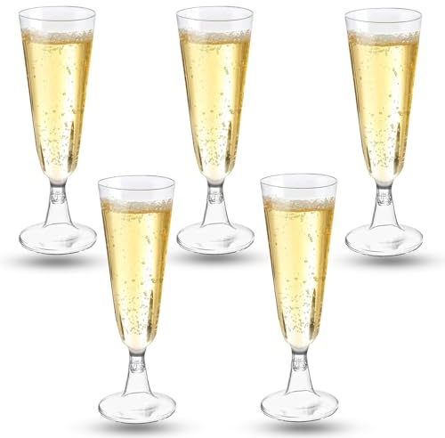 Coztie Sektgläser Plastik, 50 Stück Kunststoff 150ml Mehrweg Champagnergläser Mimosa für Sektempfang, Hochzeit, Geburtstag, Picknick, Party - Transparent
