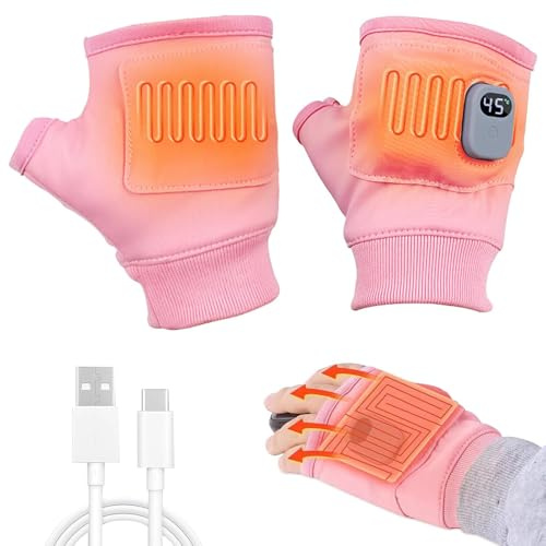 Guanti riscaldati senza dita, guanti elettrici portatili con USB, riscaldabili a mezze dita, ricaricabili a 3 velocità, regolabili, guanti da equitazione per uomo e donna, per attività all'aperto, sci