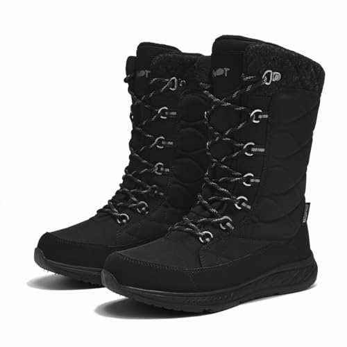 Merdoo Botas de Nieve Mujer Invierno Impermeables Botines Cálidos con Forro Suave y Suela Antideslizante Zapatos para Exteriores Winter Snow Boots Negro 40